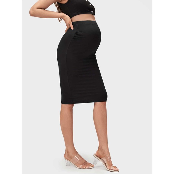 Maternity Elastic Waist Pencil Skirt black - Picture 1 of 5
